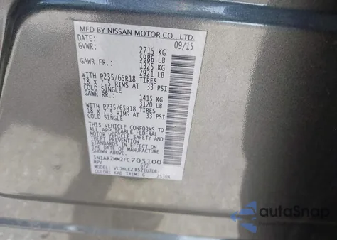 2015 Nissan Pathfinder Sv из США, поврежденный, VIN 5N1AR2MM2FC705100